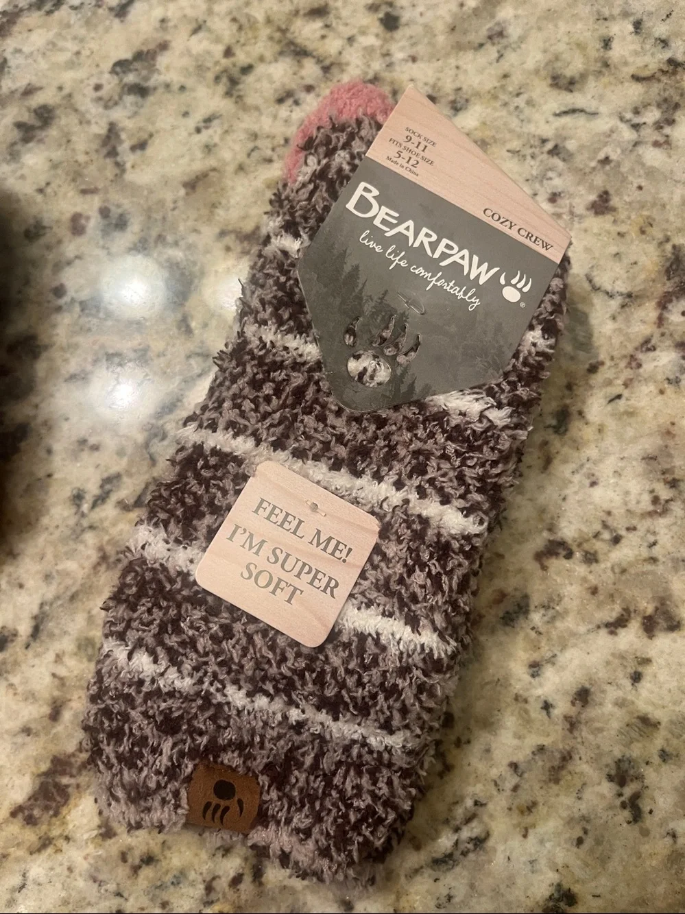 2 pair bundle BearPaw Cozy Crew Fuzzy Socks - Gray with Maroon & Brown Mix